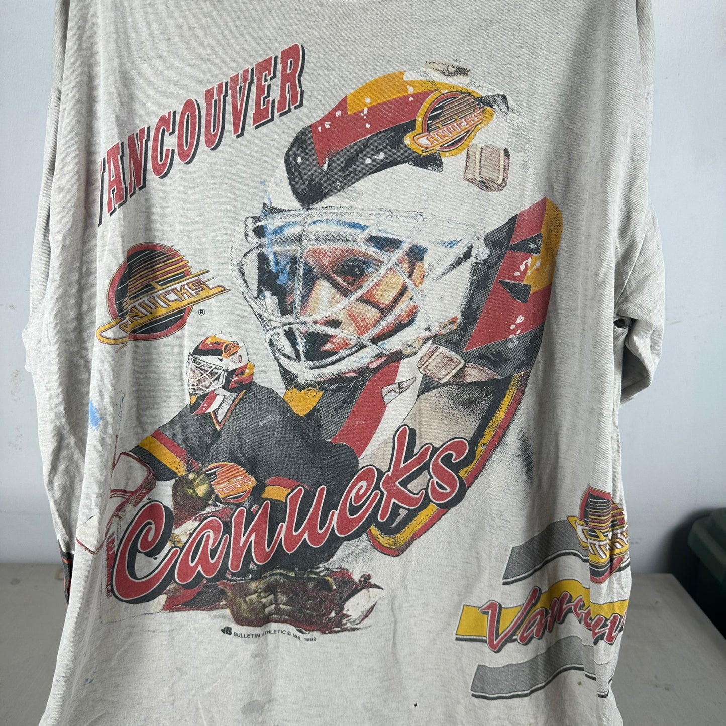 Vintage 1993 Vancouver Canucks Hockey Bulletin Athletic AOP NHL T-Shirt