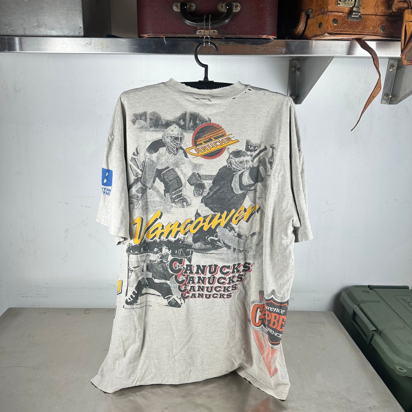 Vintage 1993 Vancouver Canucks Hockey Bulletin Athletic AOP NHL T-Shirt