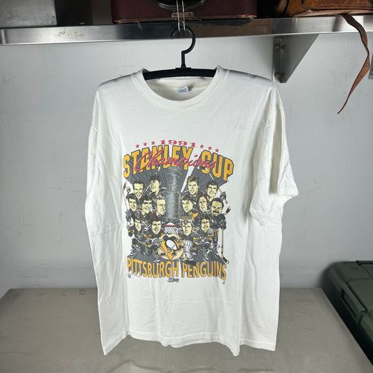 Vintage 1991 Pittsburgh Penguins Stanley Cup Champions NHL Caricature T-Shirt