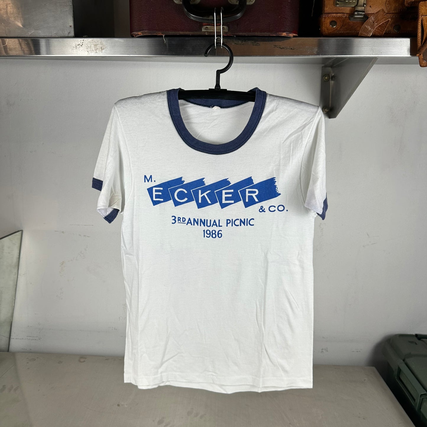 Vintage 1986 M. Ecker & Co 3rd Annual Picnic Graphic Single Stitch Ringer T-Shirt