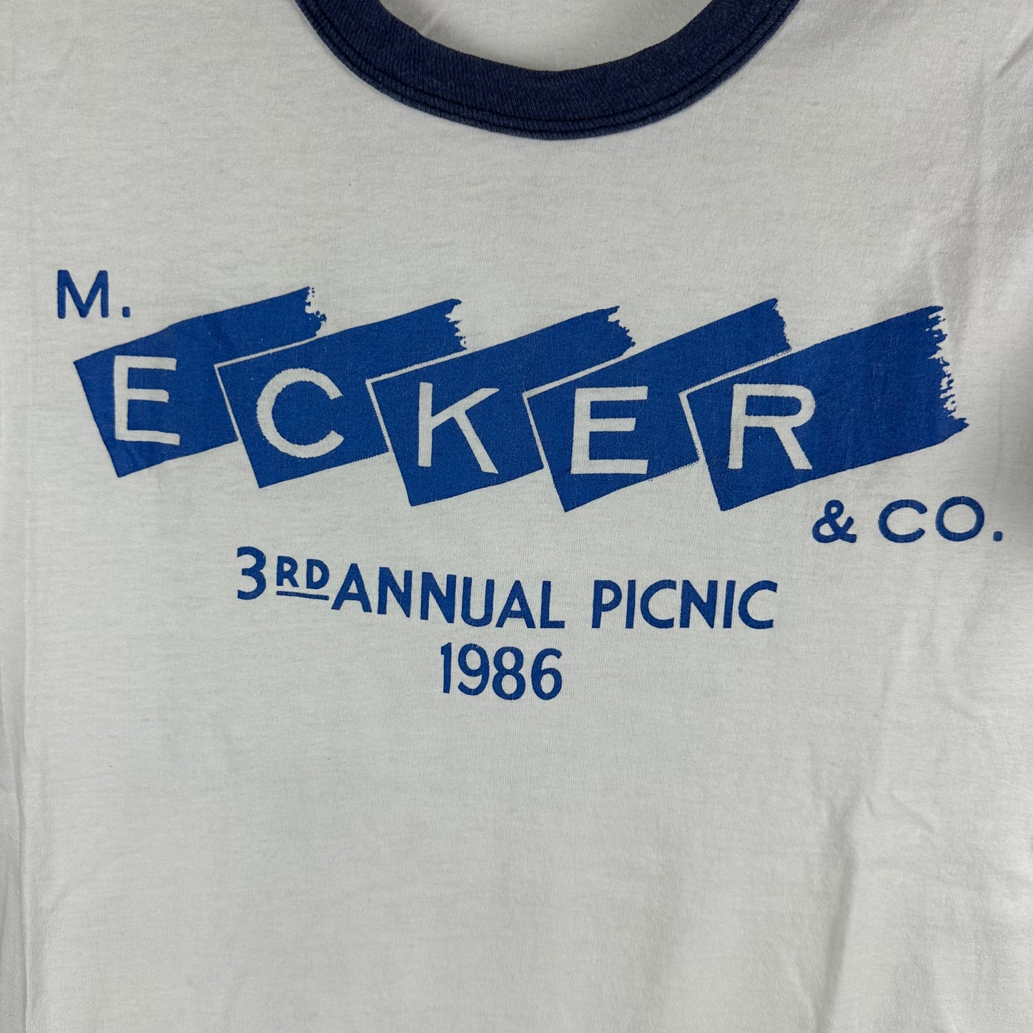 Vintage 1986 M. Ecker & Co 3rd Annual Picnic Graphic Single Stitch Ringer T-Shirt