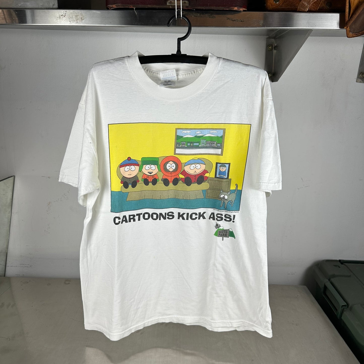 Vintage 1998 South Park Comedy Central Cartoons Kick Ass! Graphic T-Shirt