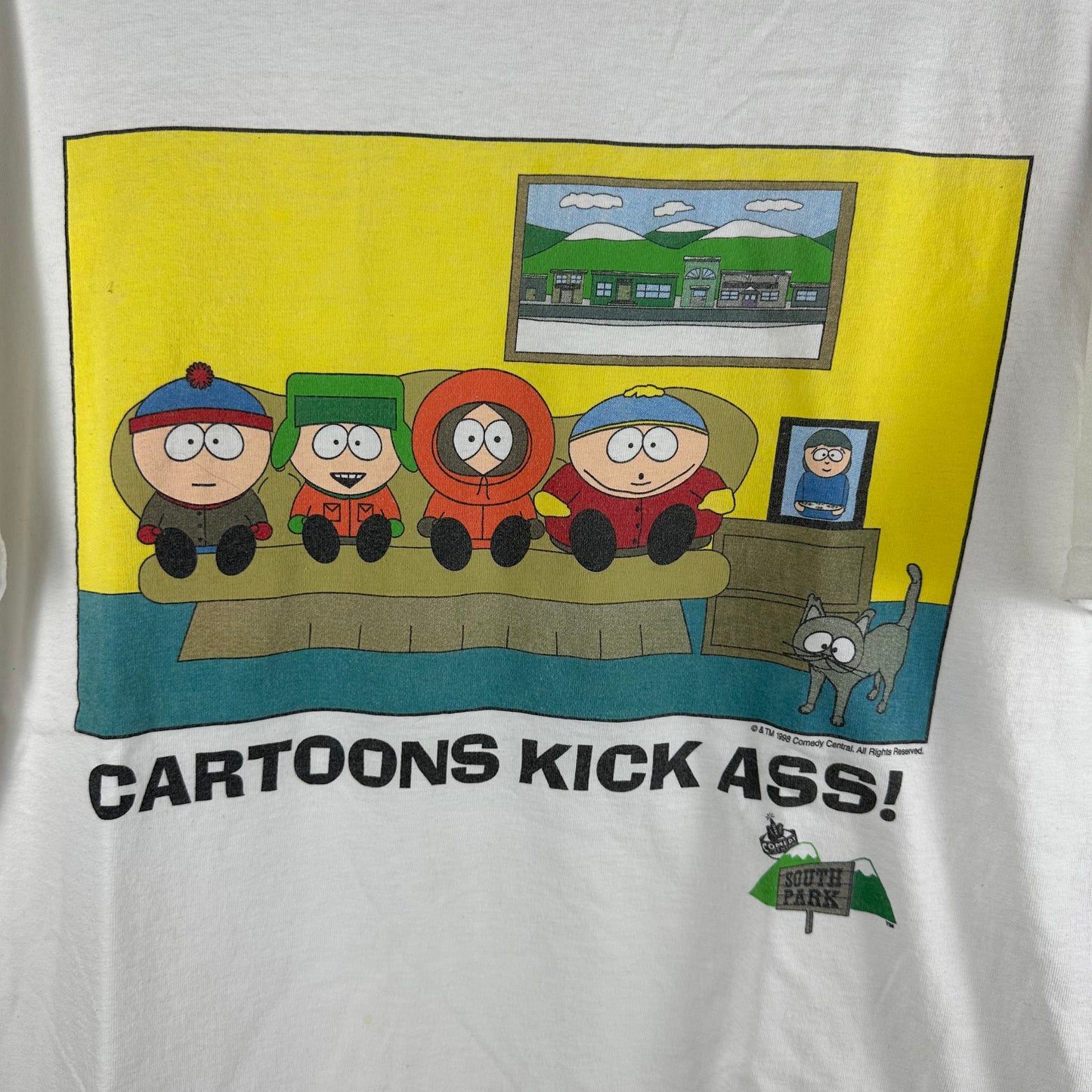 Vintage 1998 South Park Comedy Central Cartoons Kick Ass! Graphic T-Shirt