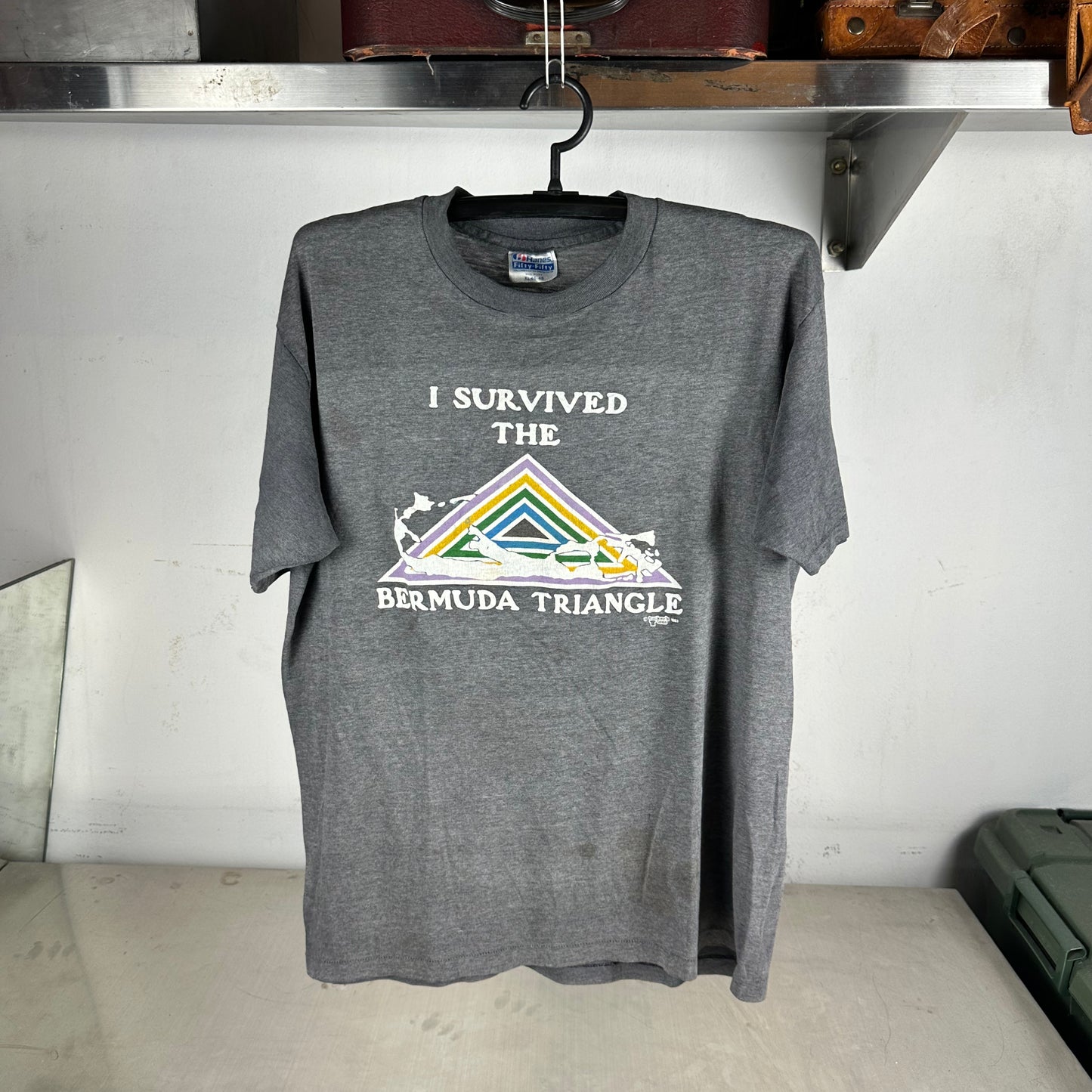 Vintage 1983 I Survived the Bermuda Triangle Graphic Single Stitch Faded T-Shirt