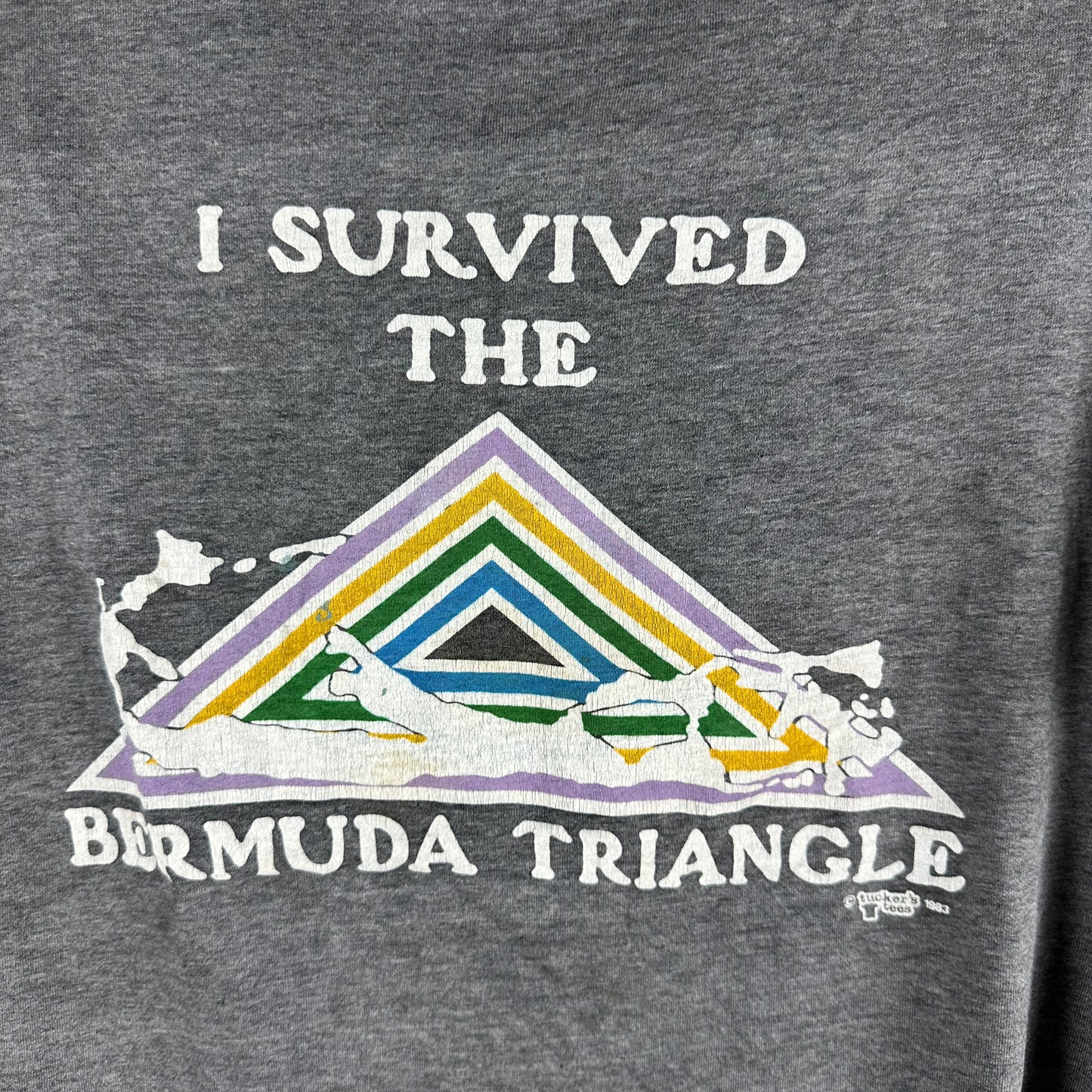Vintage 1983 I Survived the Bermuda Triangle Graphic Single Stitch Faded T-Shirt