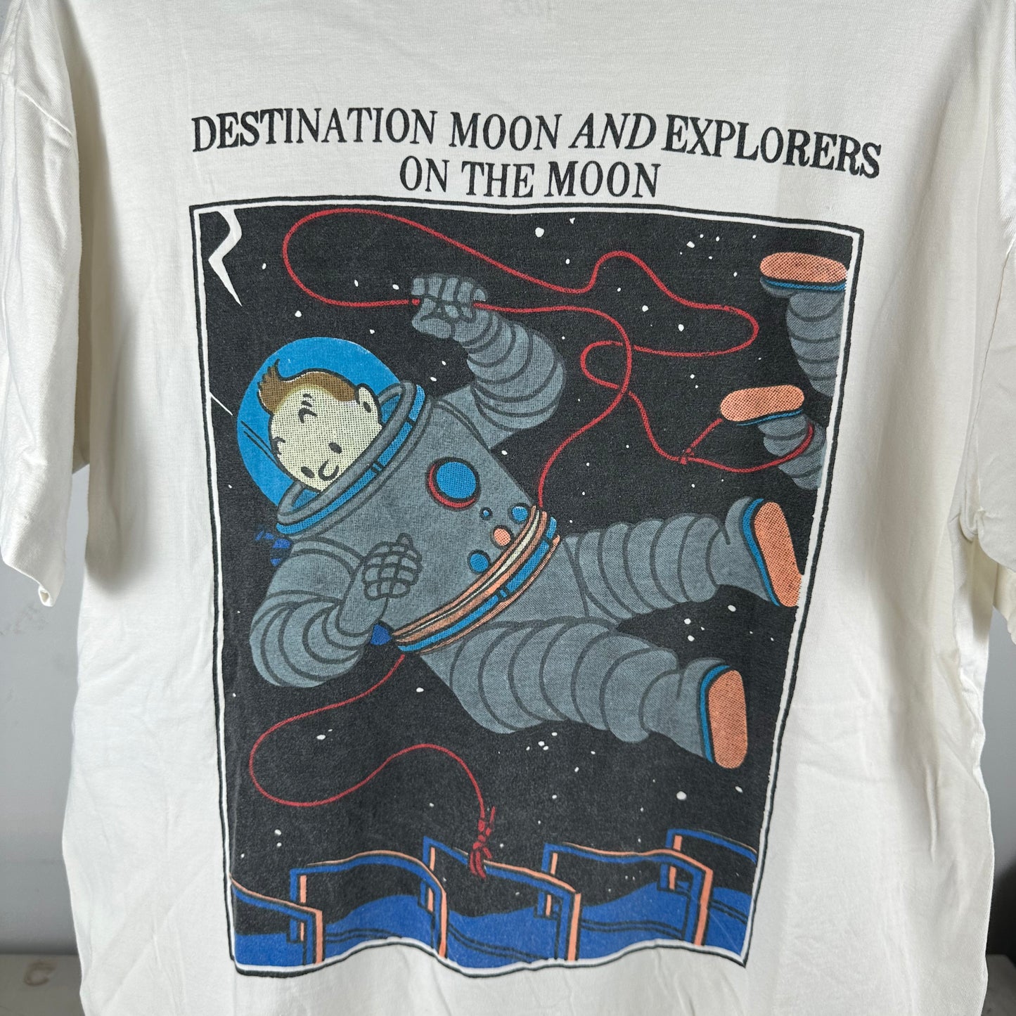 Vintage 90s The Adventures of Tintin Cartoon Destination the Moon Single Stitch T-shirt