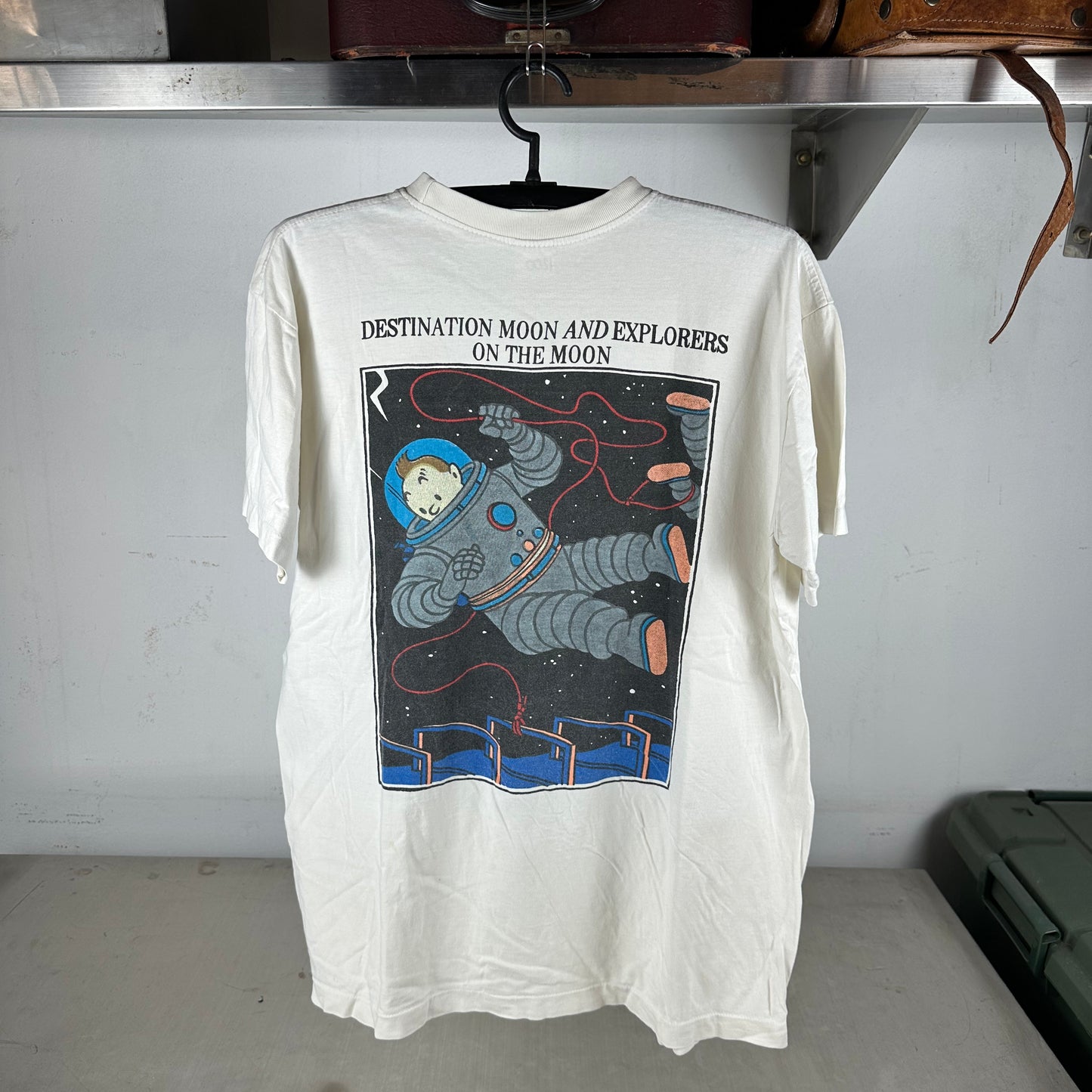 Vintage 90s The Adventures of Tintin Cartoon Destination the Moon Single Stitch T-shirt