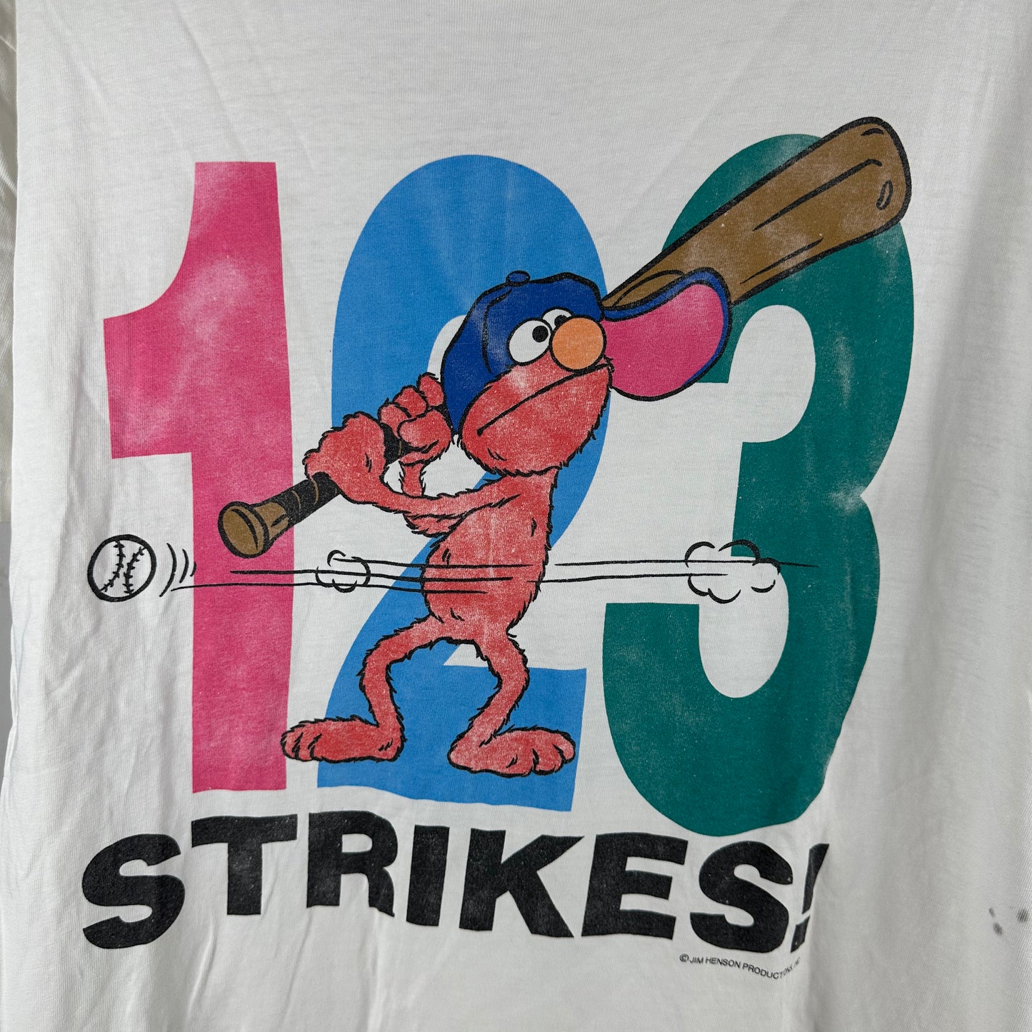 Vintage 90s Jim Henson Sesame Street Elmo 123 Strikes! Baseball Graphic T-shirt