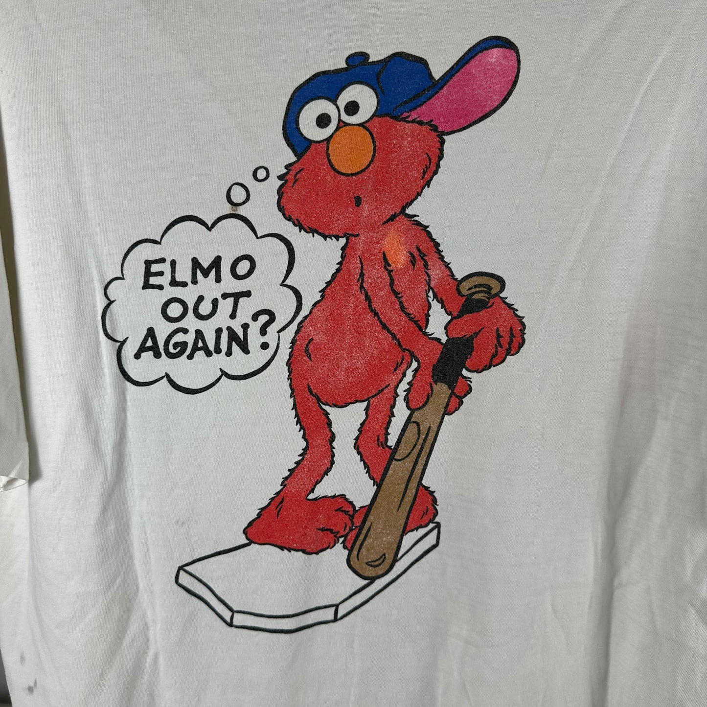 Vintage 90s Jim Henson Sesame Street Elmo 123 Strikes! Baseball Graphic T-shirt