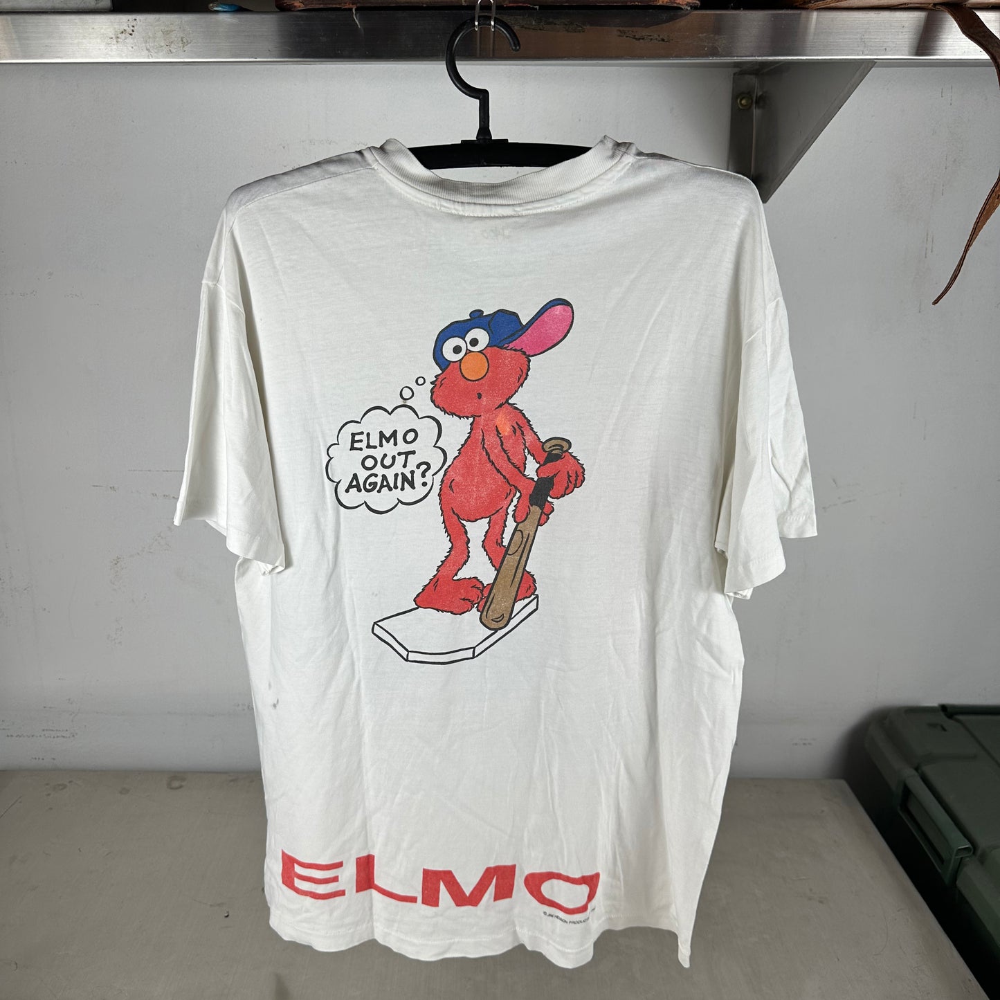 Vintage 90s Jim Henson Sesame Street Elmo 123 Strikes! Baseball Graphic T-shirt