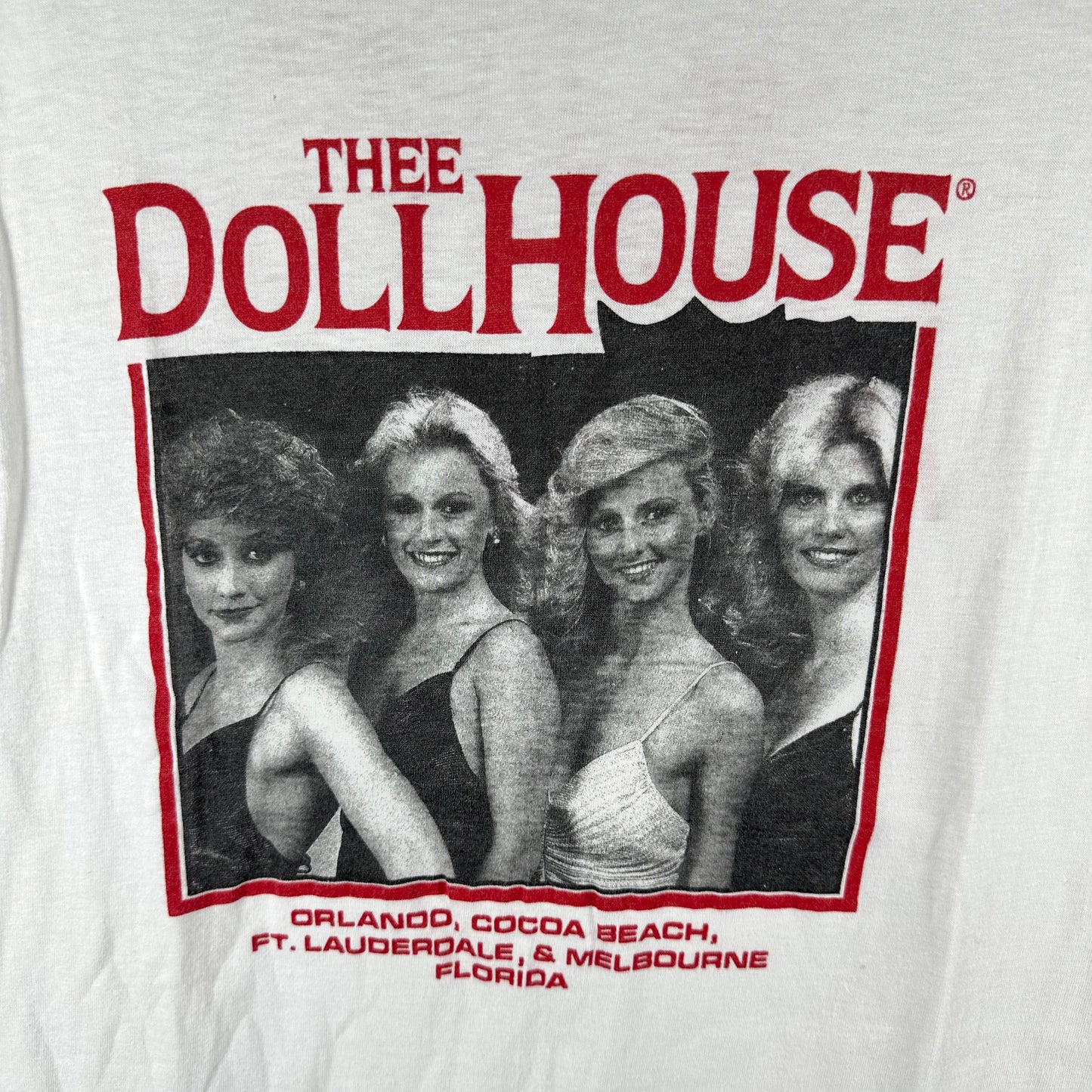 Vintage 80s Thee Dollhouse The Legend Lives On! Strip Club Cabaret T-shirt