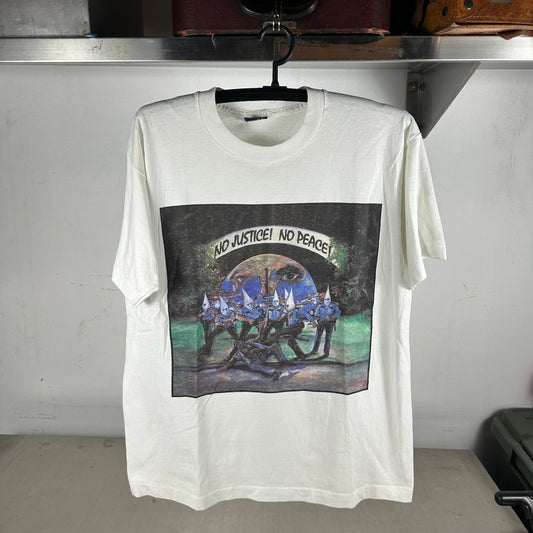 Vintage 80s Police Brutality No Justice! No Peace! Graphic Single Stitch T-shirt